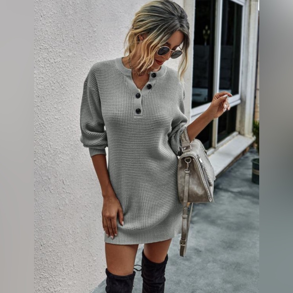 Women’s Knit 1/4 Button Mid-Length Sweater Dress